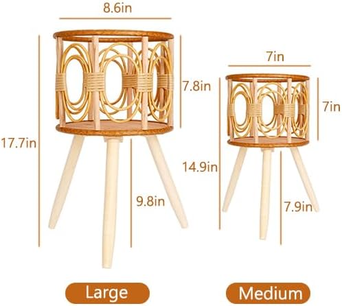 Boho Wooden‑Rattan Multiple‑Plant Display Stand