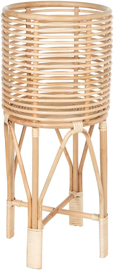 Two‑Tier Boho Rattan Indoor Plant Stand Shelf