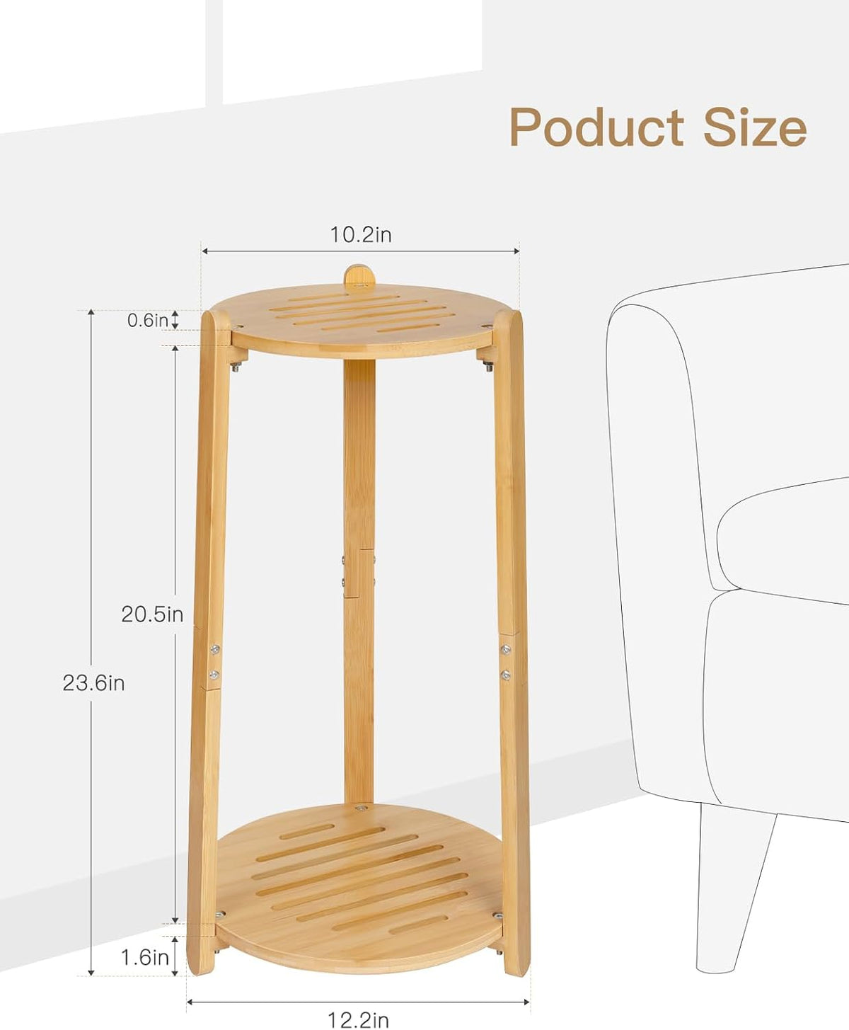 2‑Tier Round Bamboo Indoor Corner Plant Stand Shelf