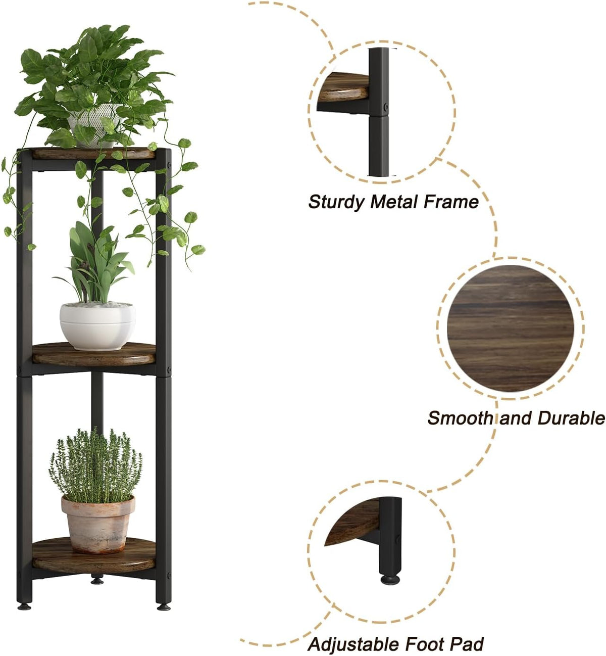 Tall Round Indoor Corner Multi‑Tier Plant Stand