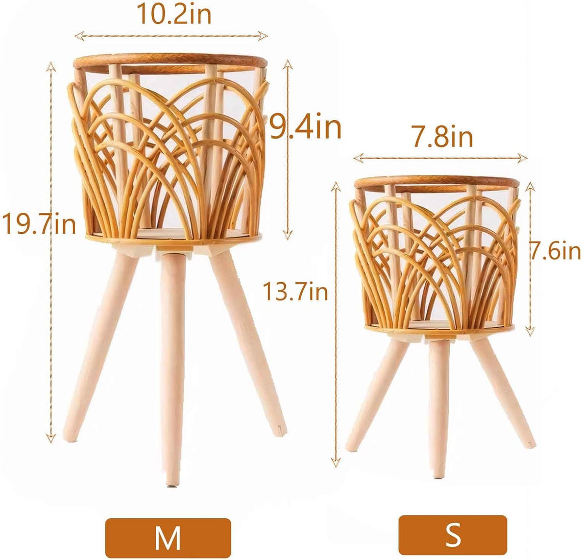 2‑Pack Boho Wooden‑Rattan Plant Display Stands