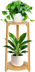 2‑Tier Round Bamboo Indoor Corner Plant Stand Shelf