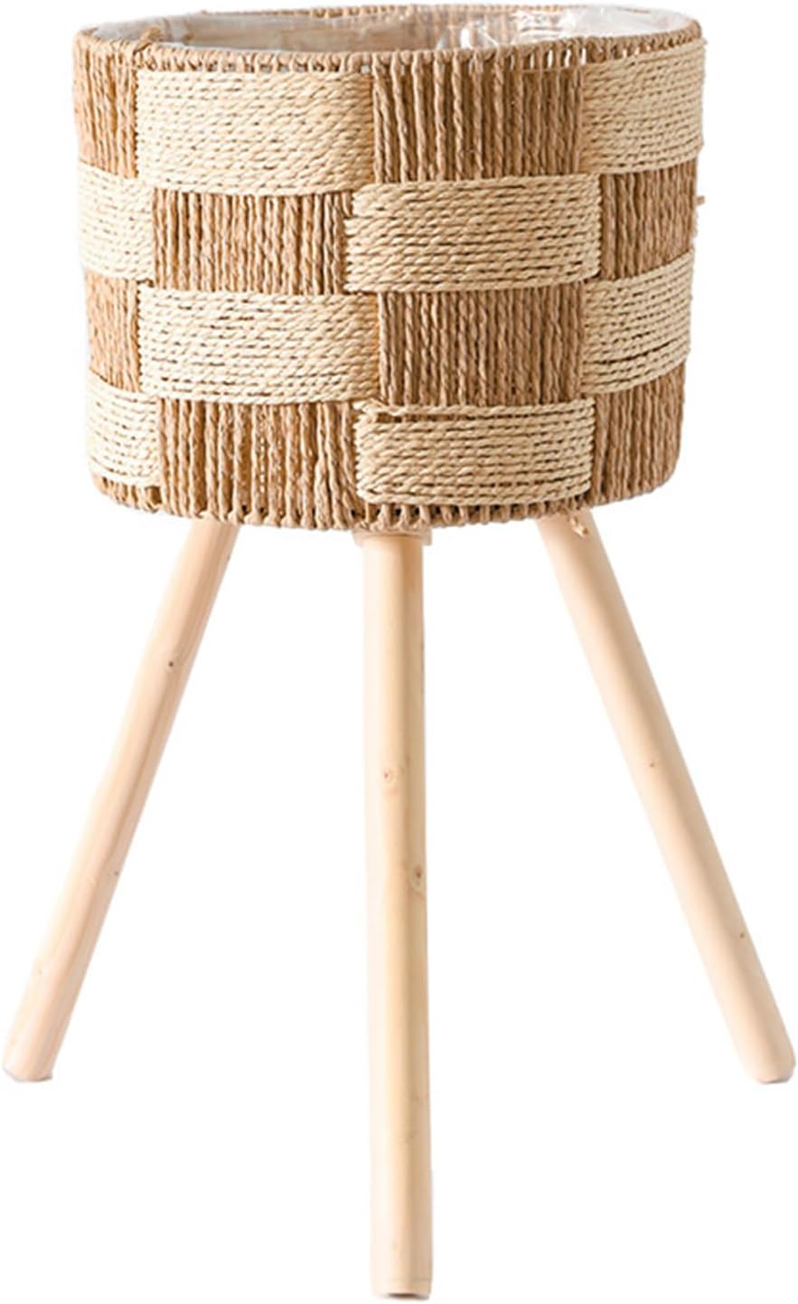 Handwoven Rattan Planter Basket With Wood Stand Rack