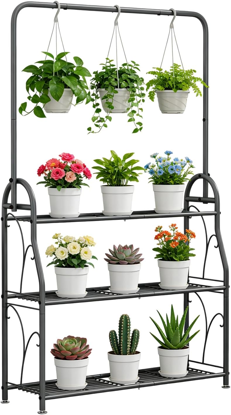 3‑Tier Metal Indoor‑Outdoor Ladder Plant Stand