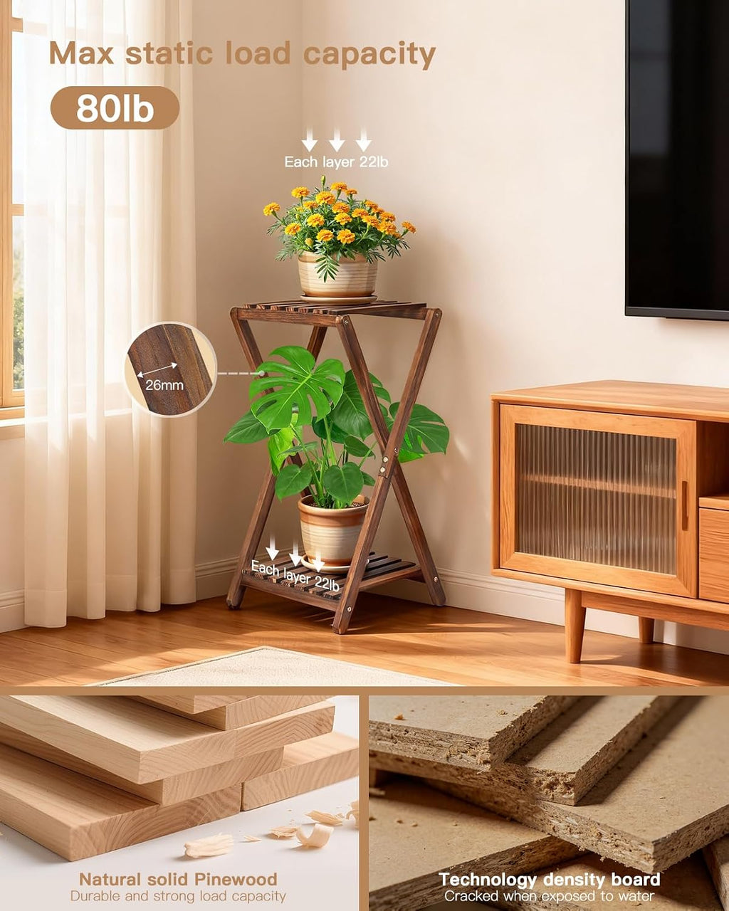 Tiered Wooden Indoor Corner Plant Stand Shelf