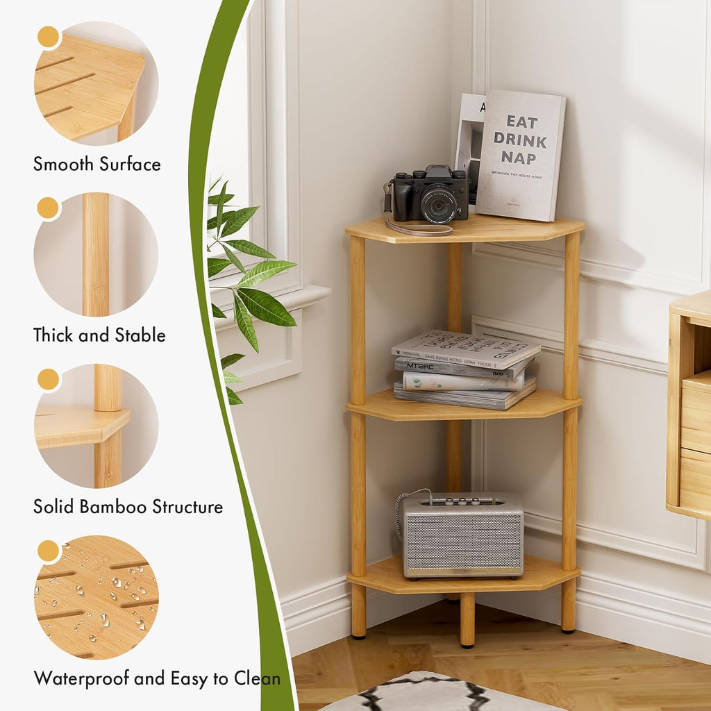 3‑Tier Bamboo Multipurpose Corner Storage Shelf Stand