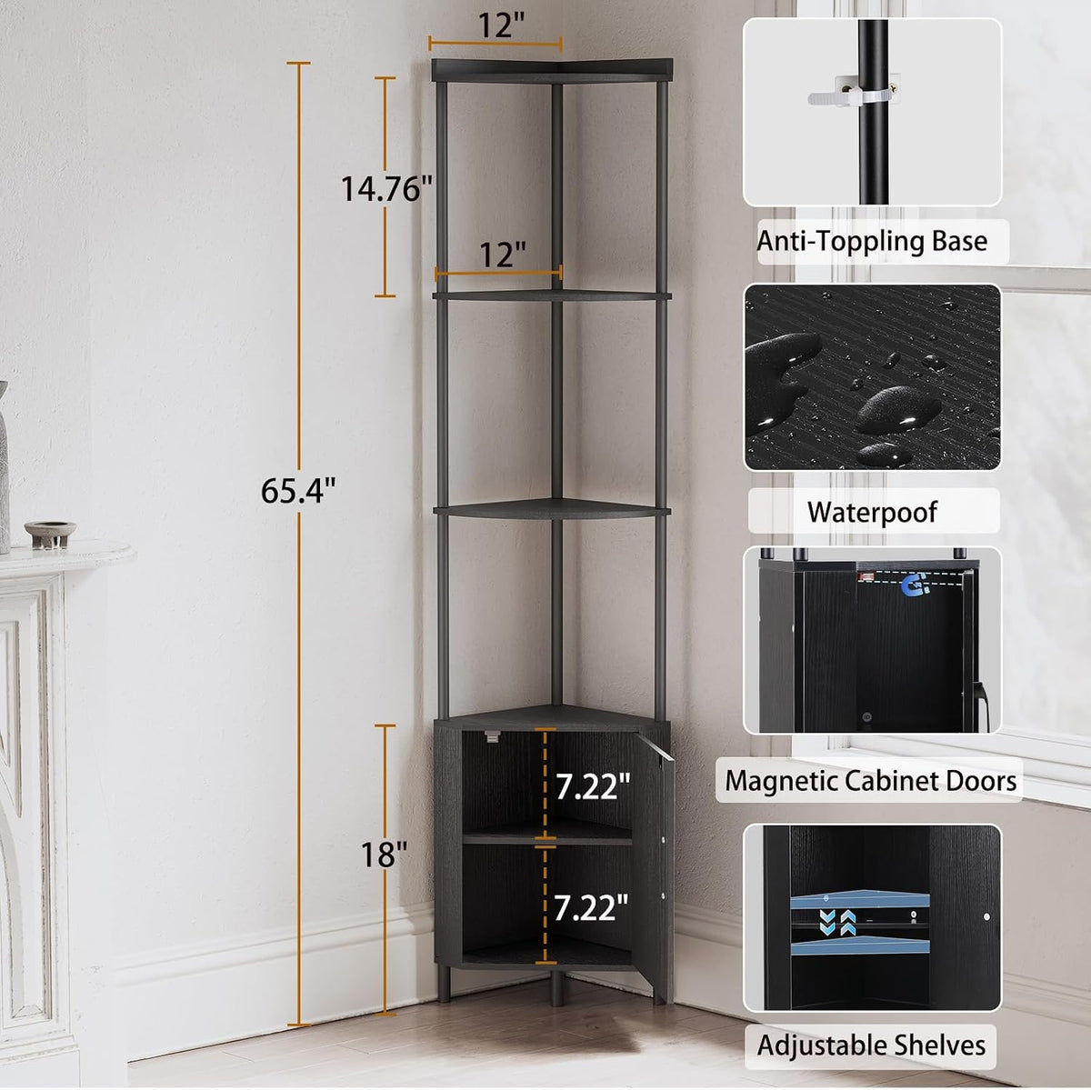 5‑Tier Tall Multipurpose Corner Storage Display Shelf