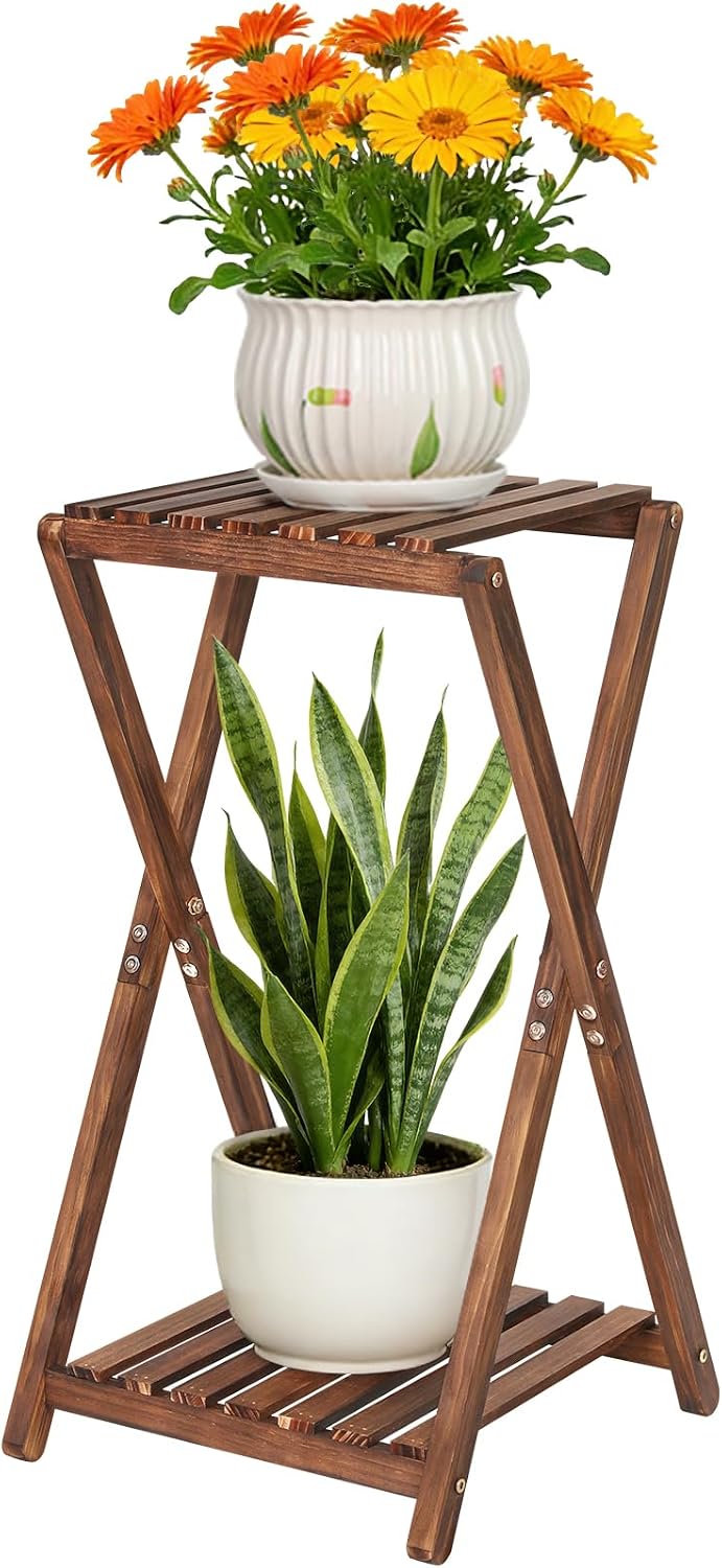 Tiered Wooden Indoor Corner Plant Stand Shelf