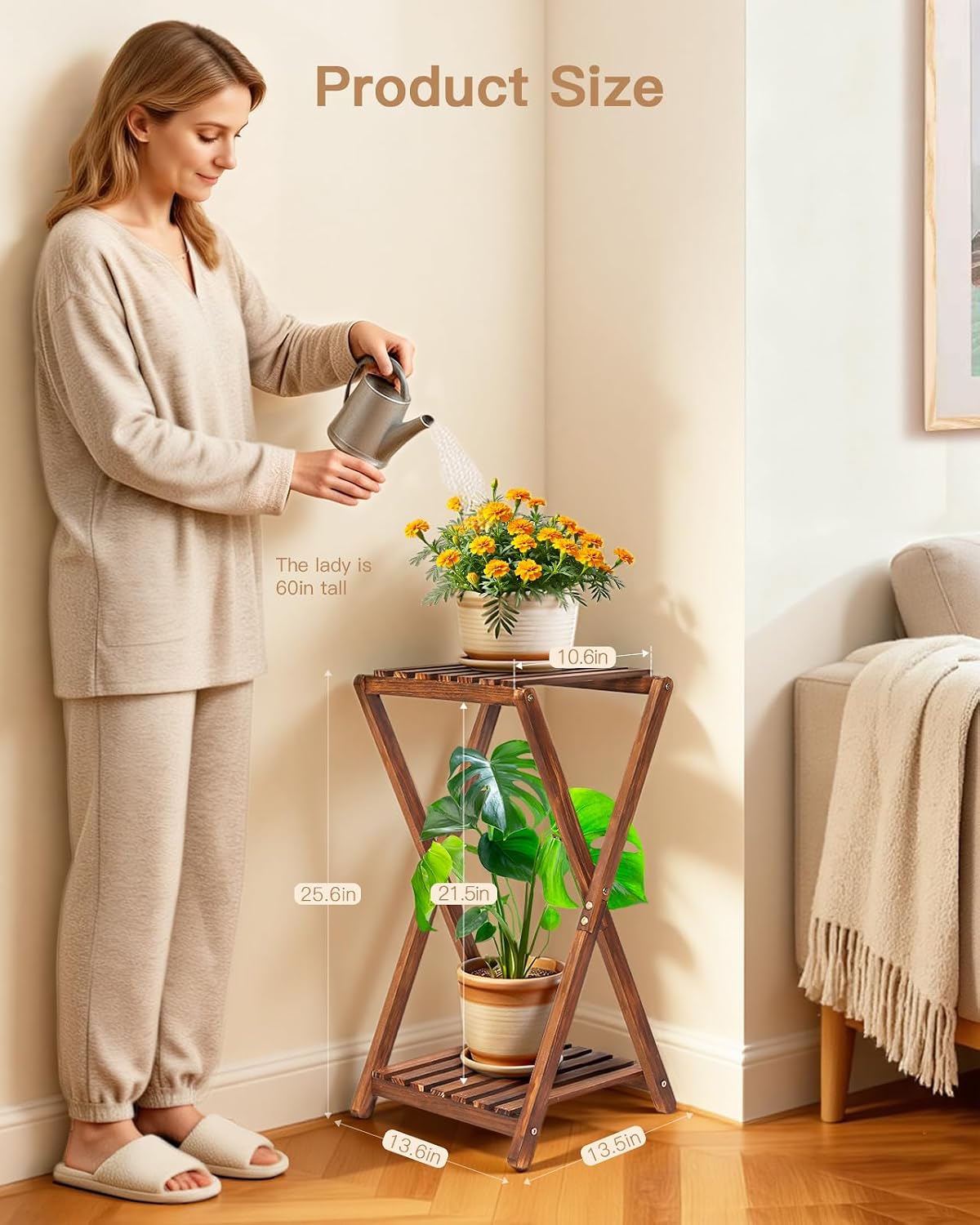 Tiered Wooden Indoor Corner Plant Stand Shelf