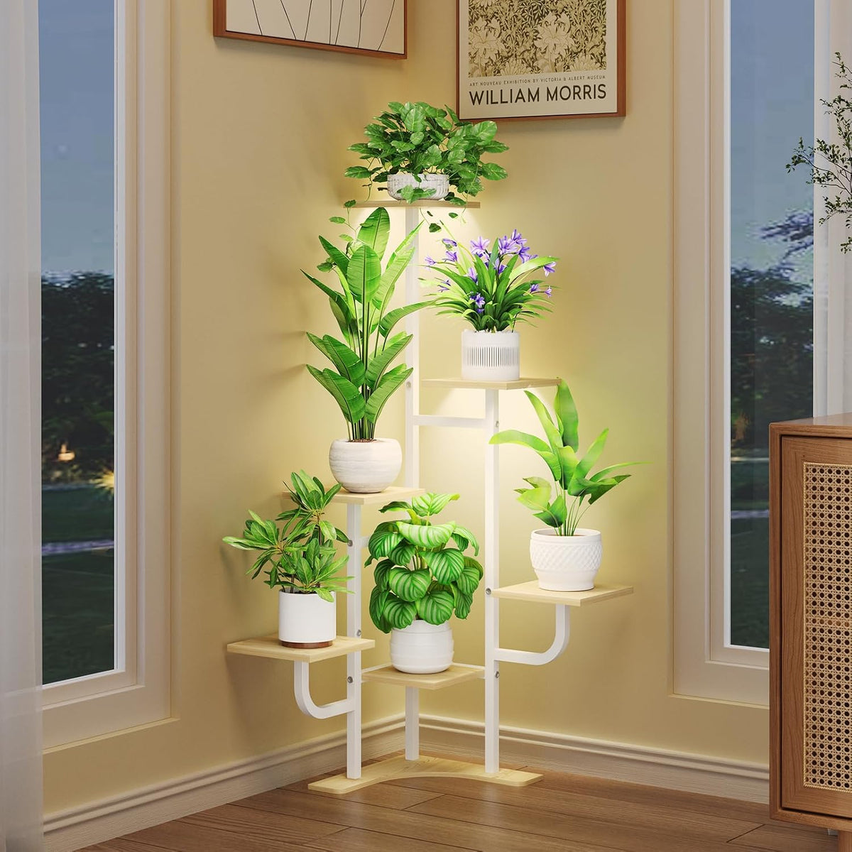 6‑Tier Metal Corner Plant Stand With Grow Light