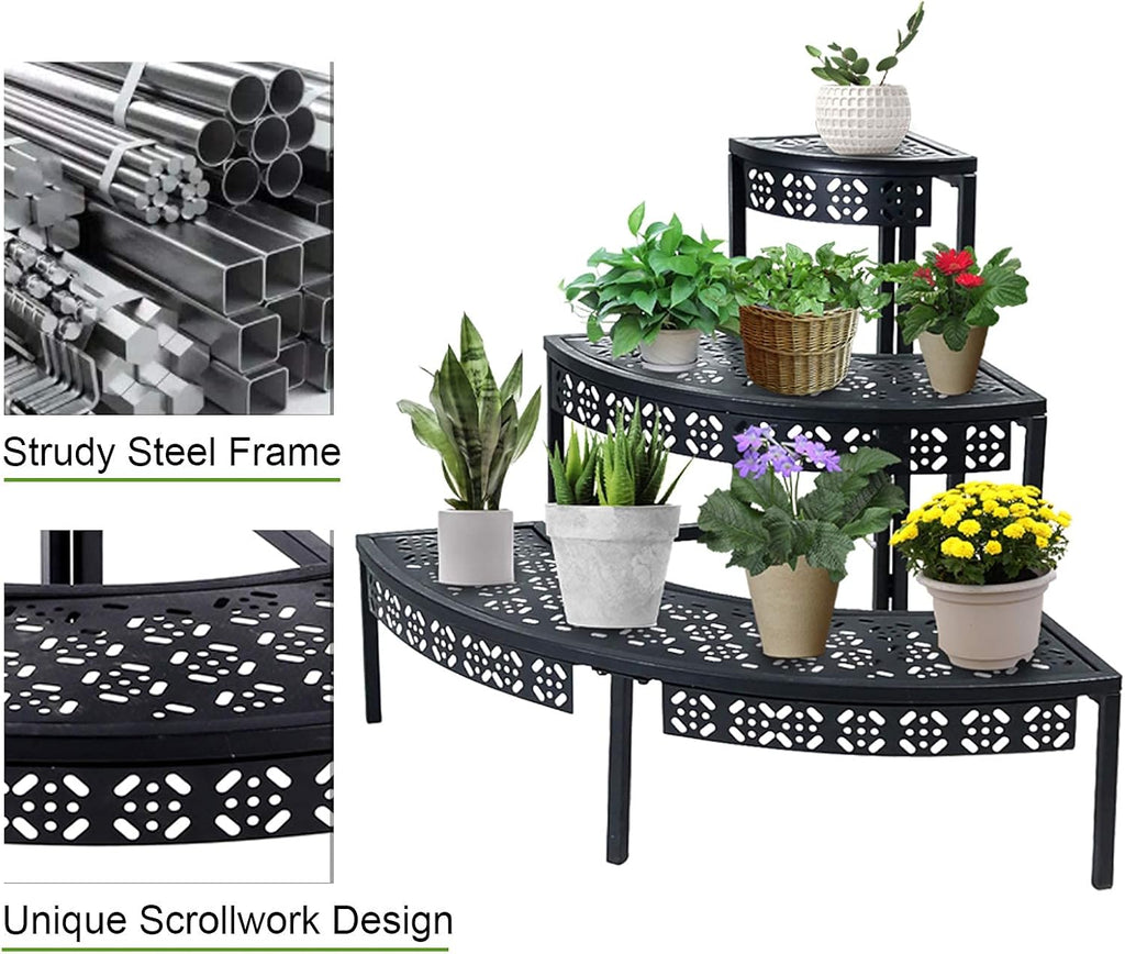 3‑Tier Metal Indoor‑Outdoor Corner Plant Stand