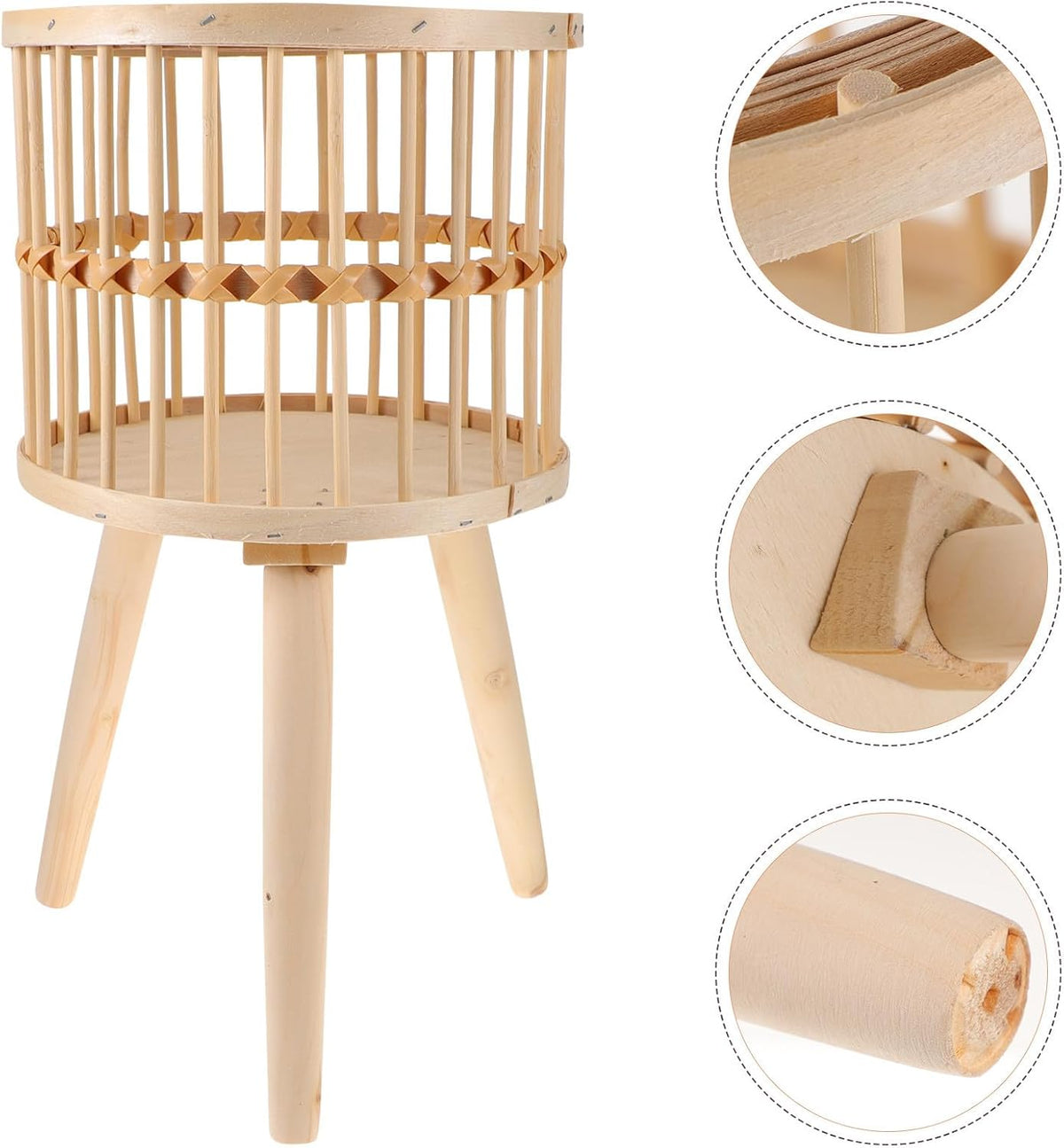 Boho Rattan Wooden‑Frame Indoor Plant Display Stand