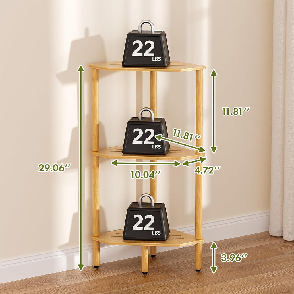 3‑Tier Bamboo Multipurpose Corner Storage Shelf Stand