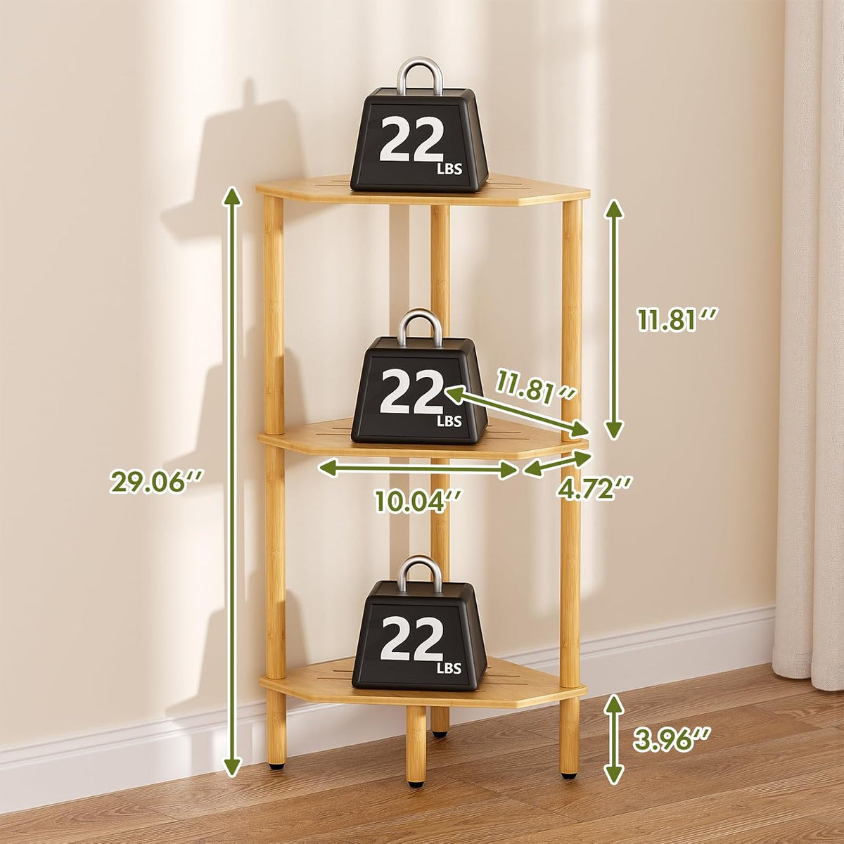 3‑Tier Bamboo Multipurpose Corner Storage Shelf Stand