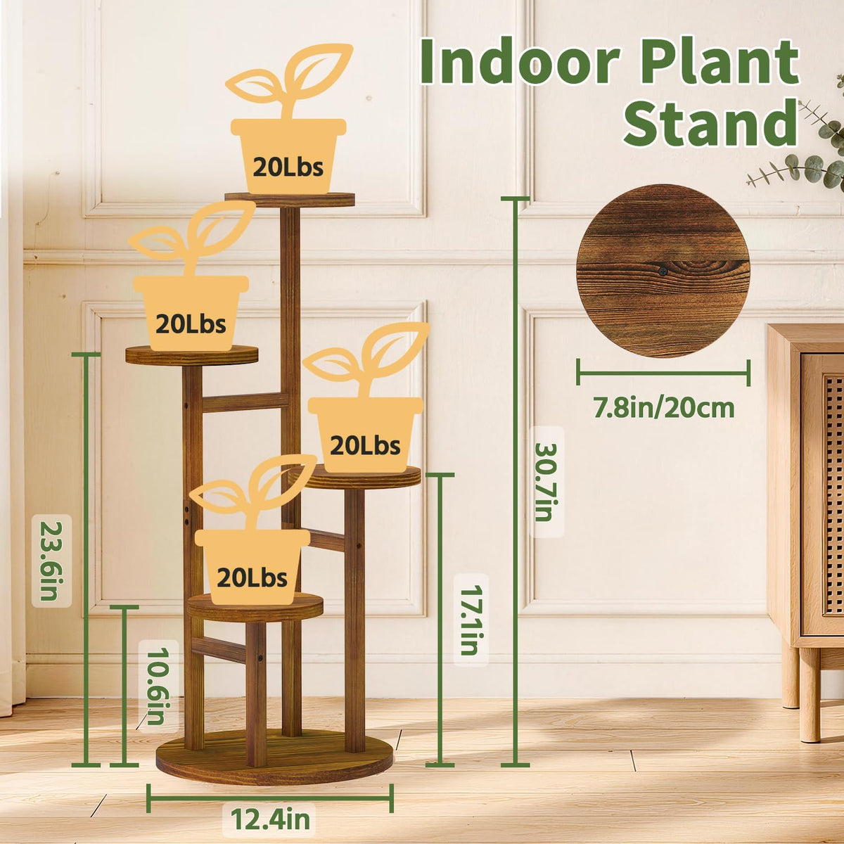 4‑Tier Tall Wooden Indoor Corner Plant Stand Table