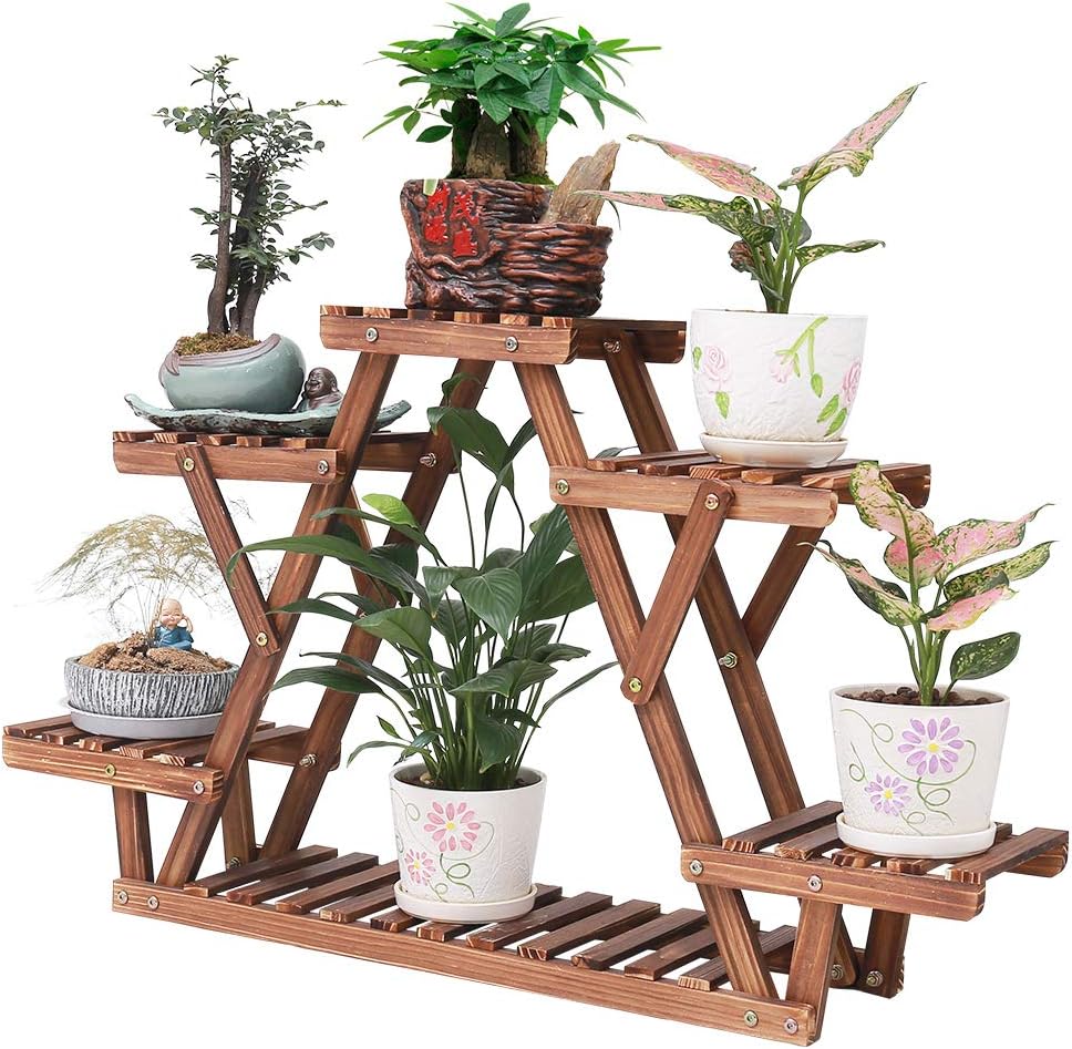 6‑Tier Triangle Wooden Indoor Plant Stand Shelf