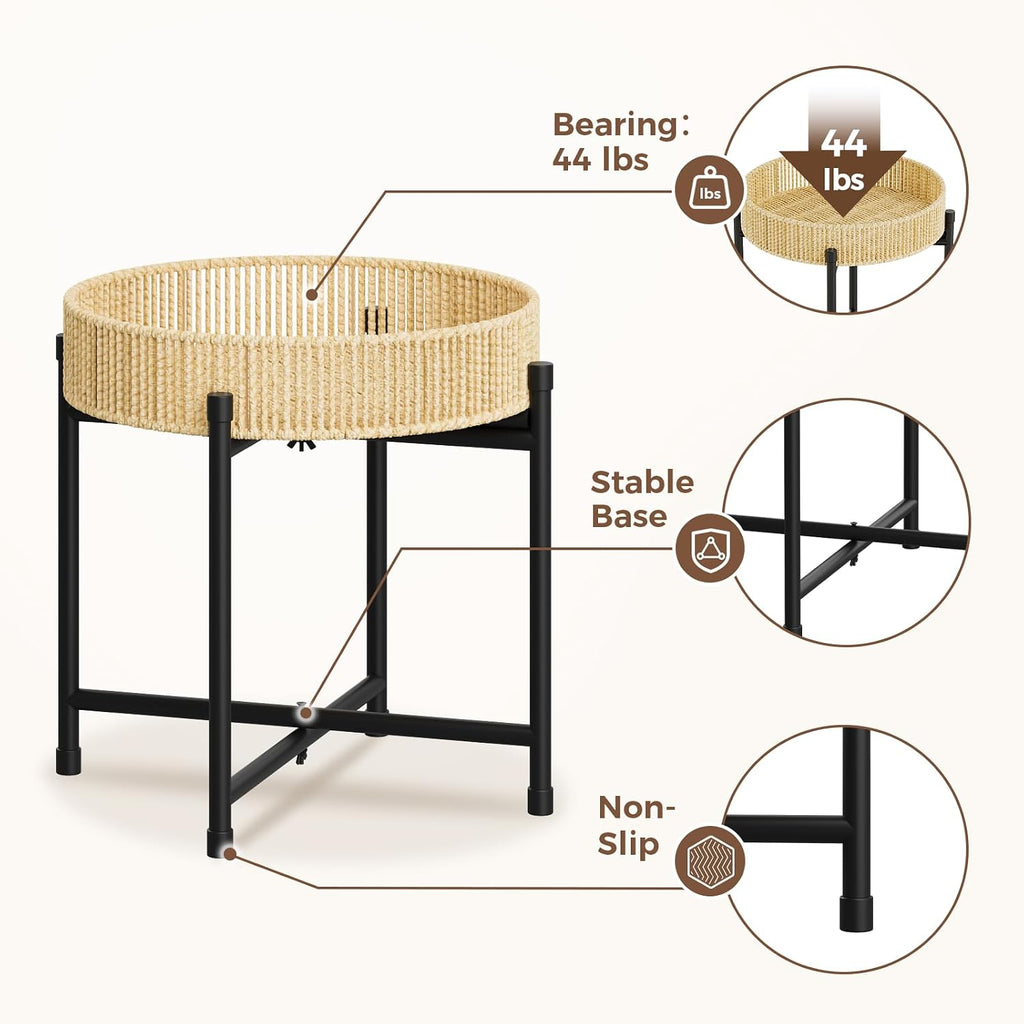Boho Rattan Indoor Single Plant Stand Table
