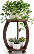 2‑Tier Wheeled Wooden Indoor Plant Stand Table