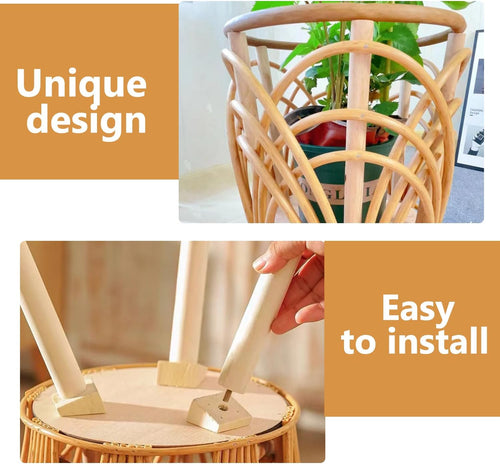 2‑Pack Boho Wooden‑Rattan Plant Display Stands