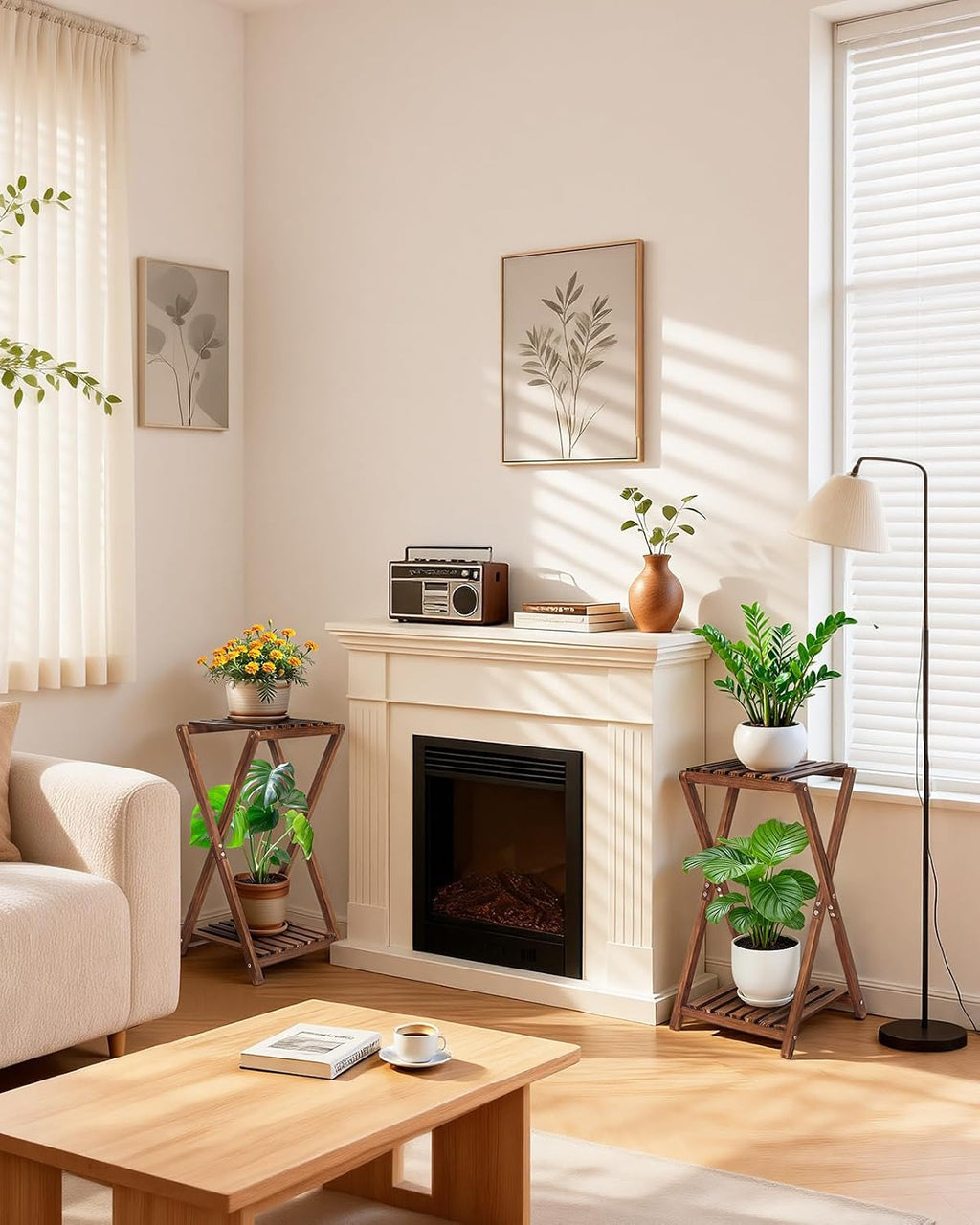 Tiered Wooden Indoor Corner Plant Stand Shelf