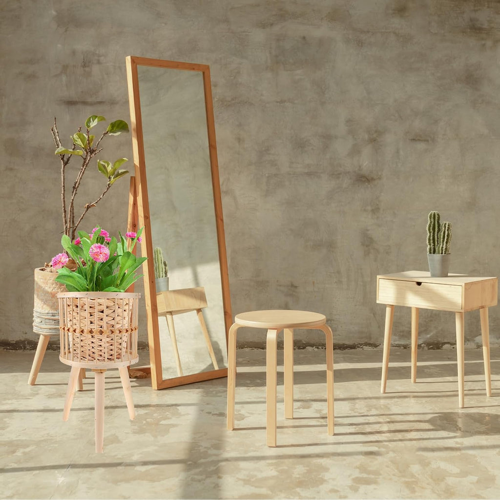 Boho Rattan Wooden‑Frame Indoor Plant Display Stand
