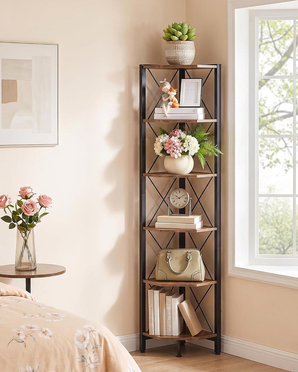 6‑Tier Rustic Open Corner Storage Display Shelf
