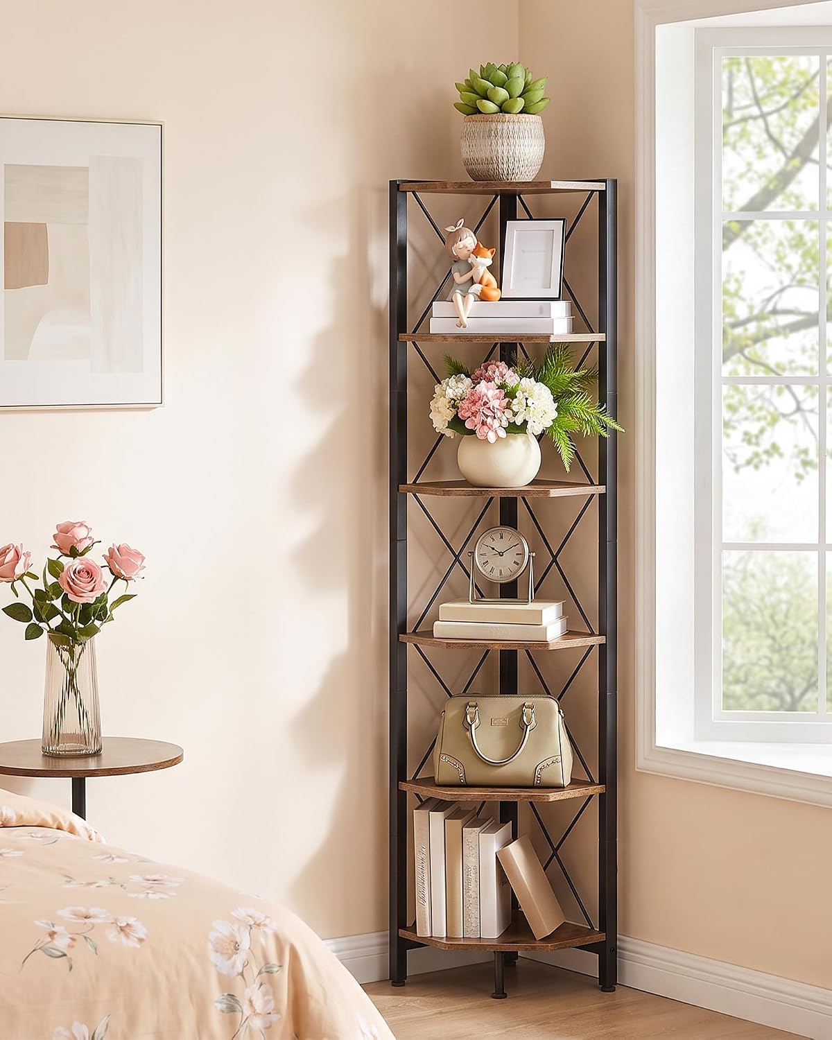 6‑Tier Rustic Open Corner Storage Display Shelf