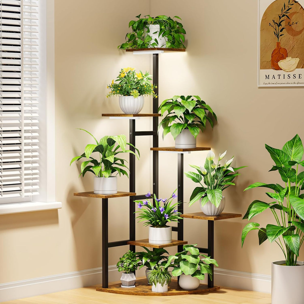 7‑Tier Square Corner Plant Stand With Grow Lights