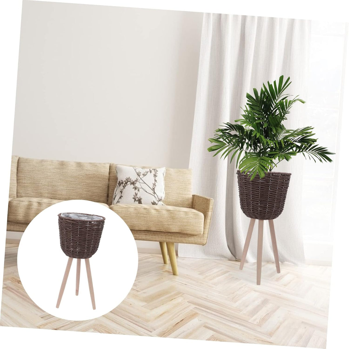 Rattan Woven Flowerpot With Floor Display Rack