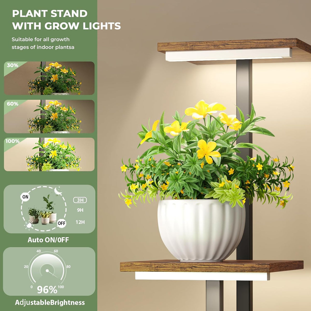 7‑Tier Square Corner Plant Stand With Grow Lights