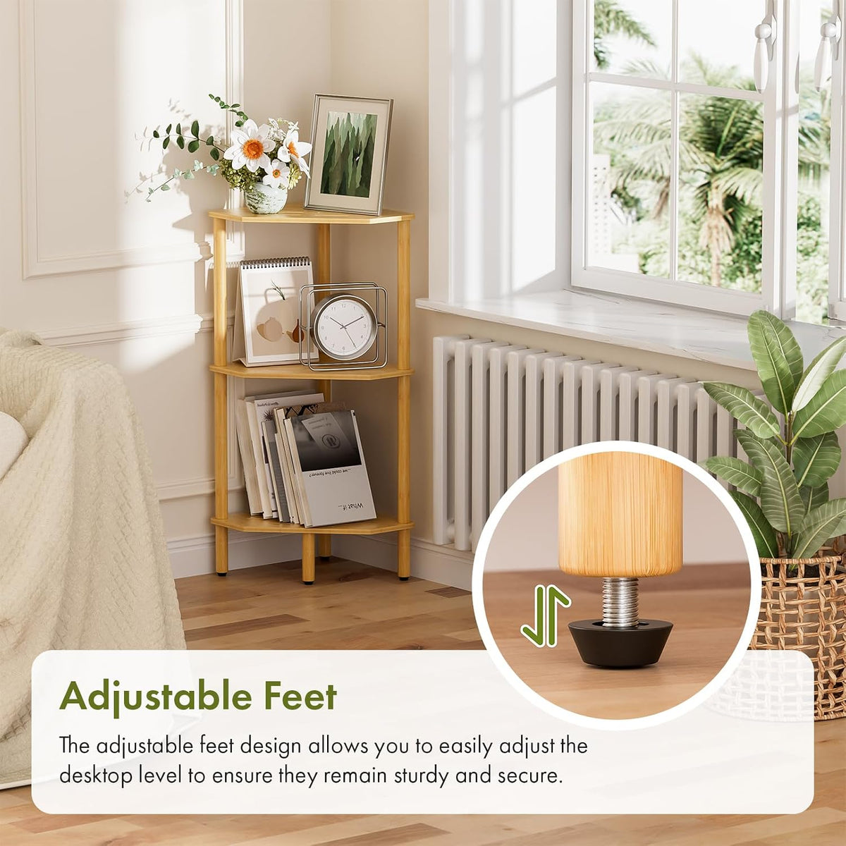 3‑Tier Bamboo Multipurpose Corner Storage Shelf Stand