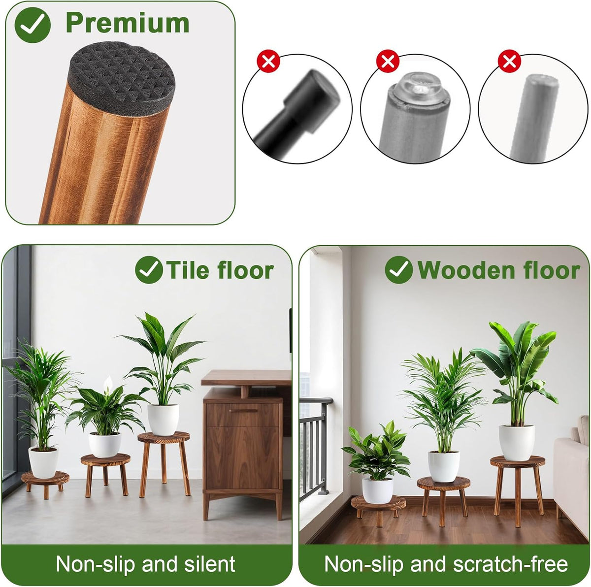 3‑Pack Mid‑Century Wooden Indoor Plant Stools