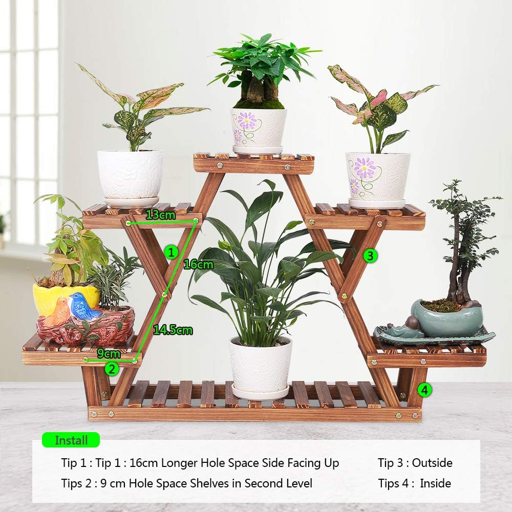 6‑Tier Triangle Wooden Indoor Plant Stand Shelf