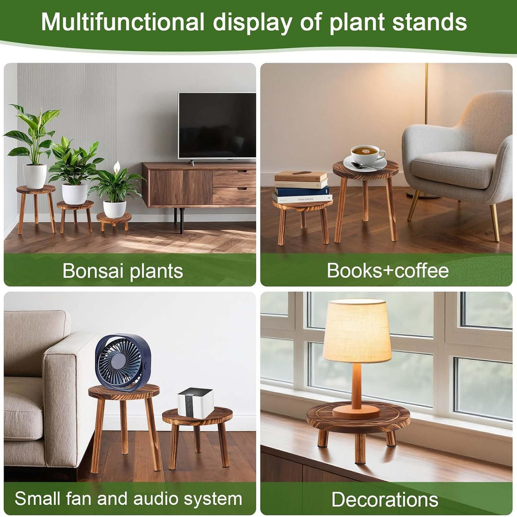 3‑Pack Mid‑Century Wooden Indoor Plant Stools