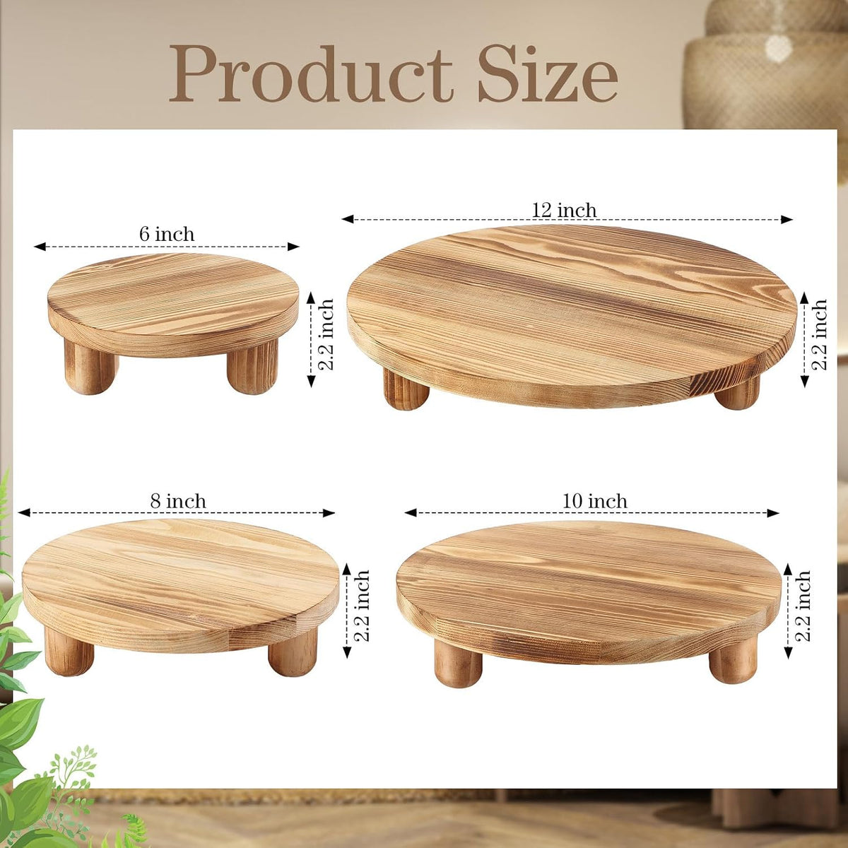 4‑Pack Round Mini Wooden Plant Display Stools
