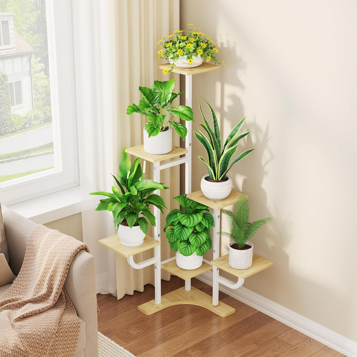 6‑Tier Metal Corner Plant Stand With Grow Light