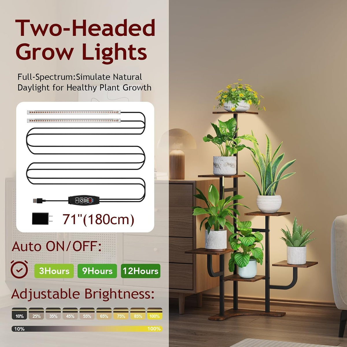 6‑Tier Metal Corner Plant Stand With Grow Light