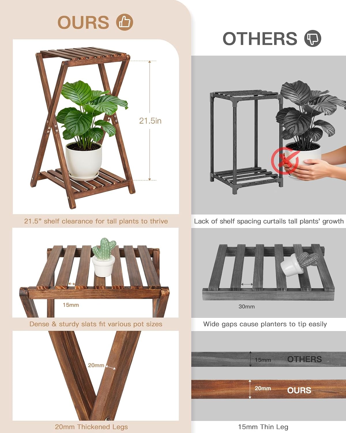 Tiered Wooden Indoor Corner Plant Stand Shelf