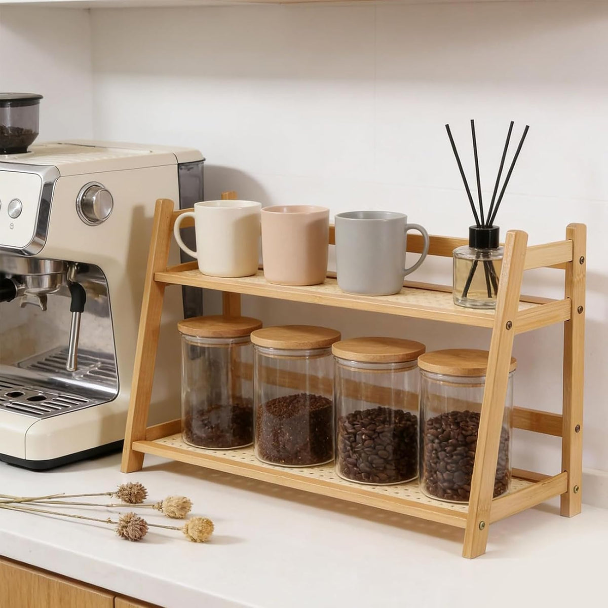Bamboo 2‑Tier Desktop Storage Display Organizer Rack
