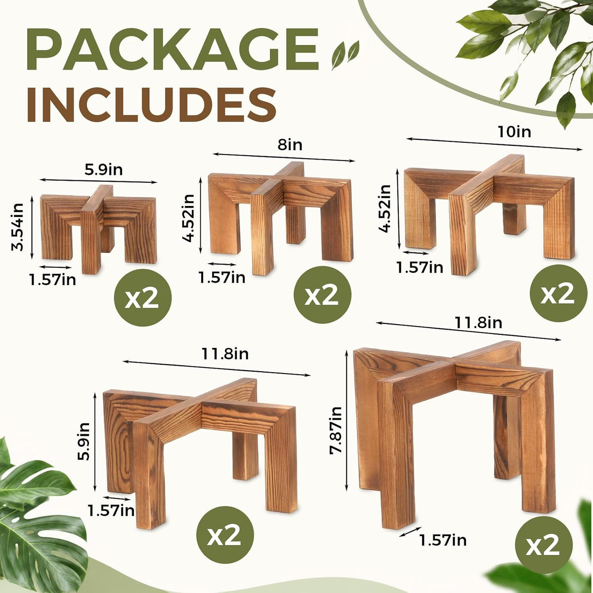10‑Pack Multi‑Size Wooden Indoor‑Outdoor Plant Stands