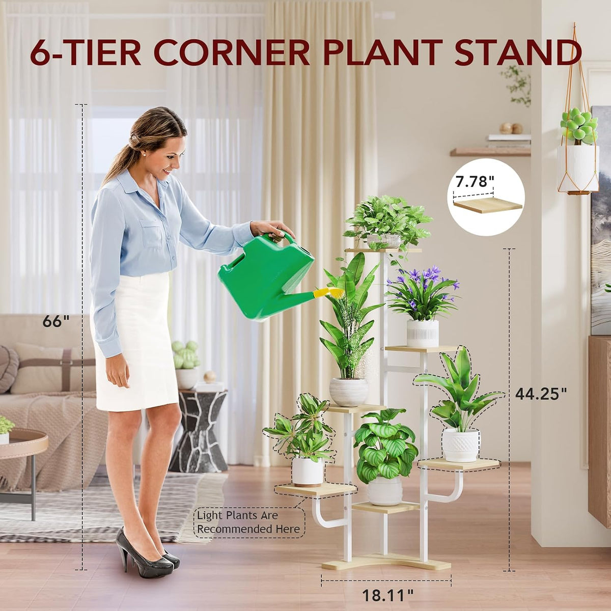 6‑Tier Metal Corner Plant Stand With Grow Light