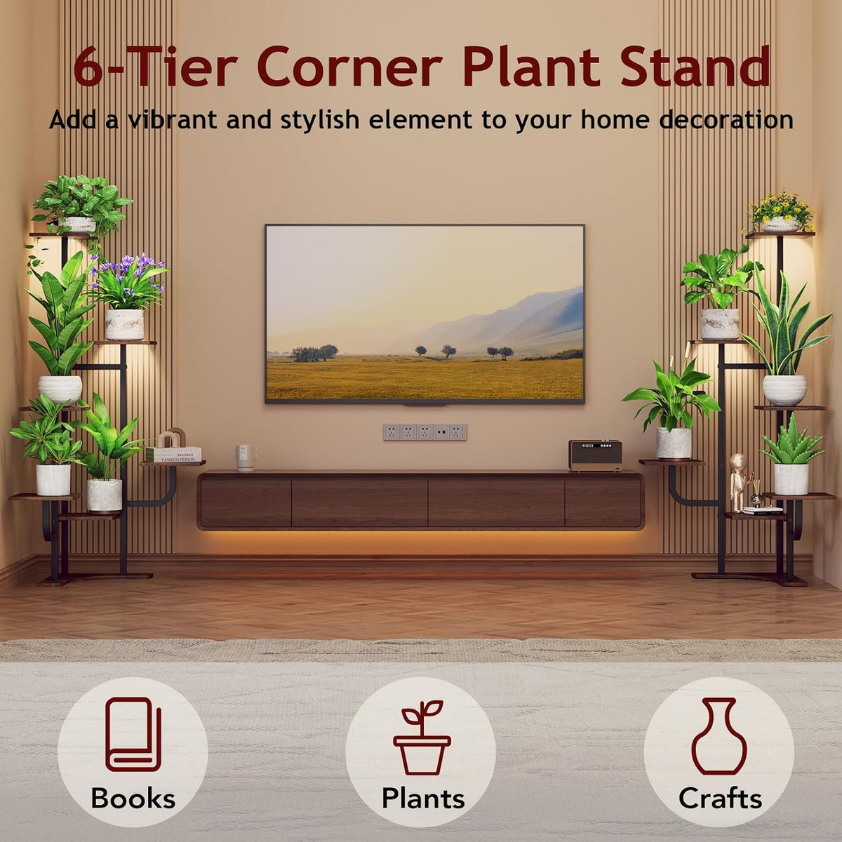 6‑Tier Metal Corner Plant Stand With Grow Light