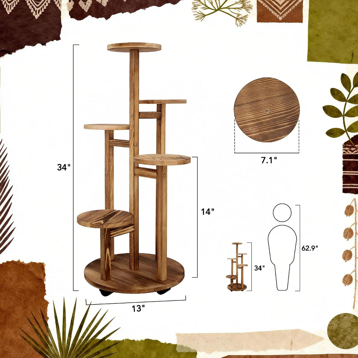 5‑Tier Tall Indoor Plant Display Stand Shelf