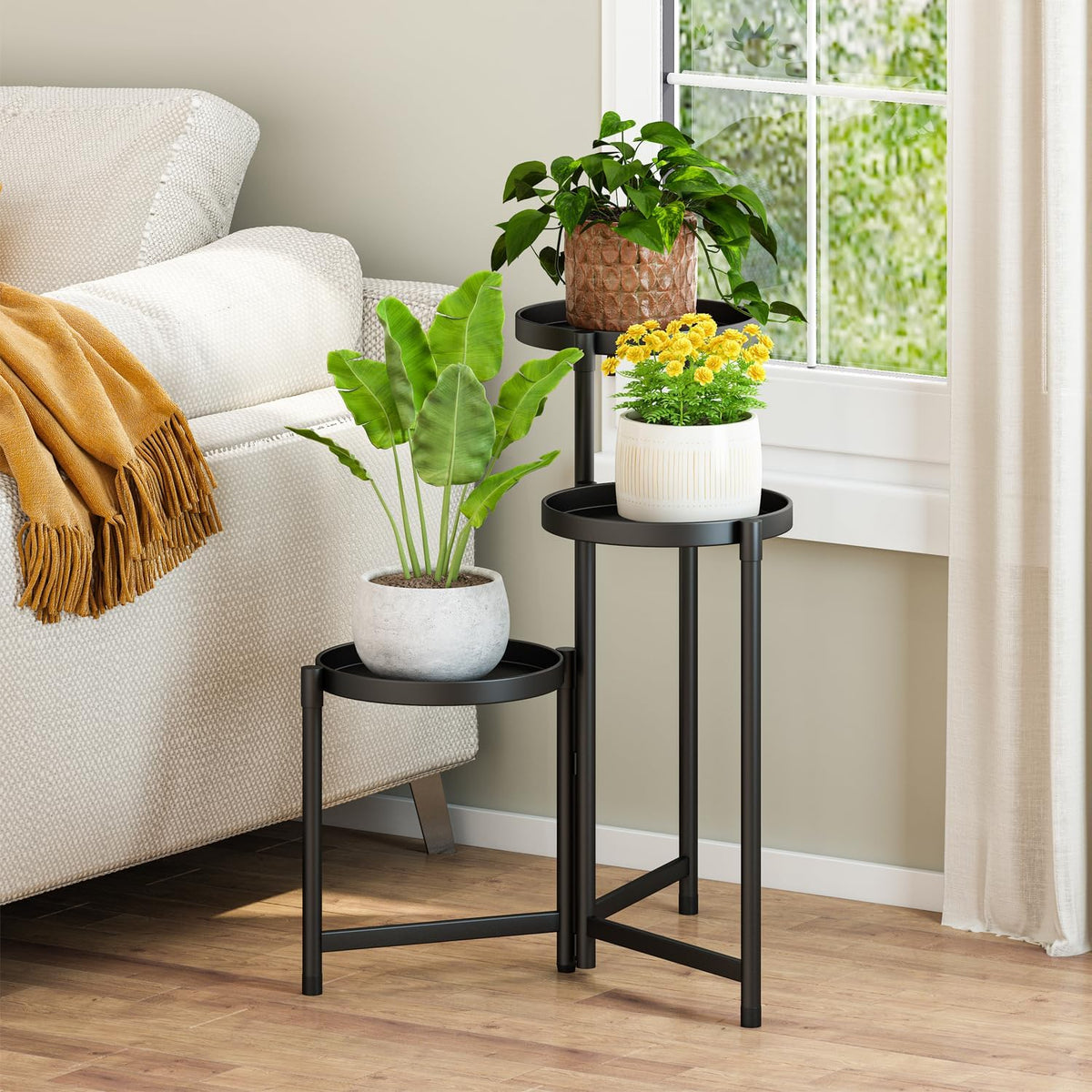 3‑Tier Tall Metal Indoor‑Outdoor Plant Stand Rack
