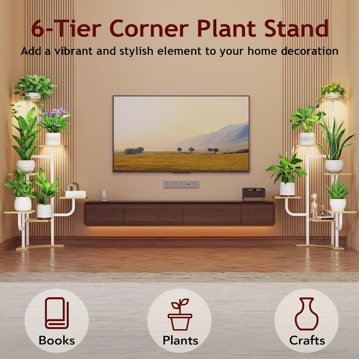 6‑Tier Metal Corner Plant Stand With Grow Light