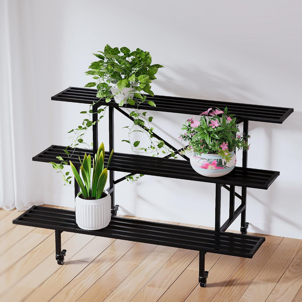 3‑Tier Wheeled Heavy‑Duty Metal Plant Stand