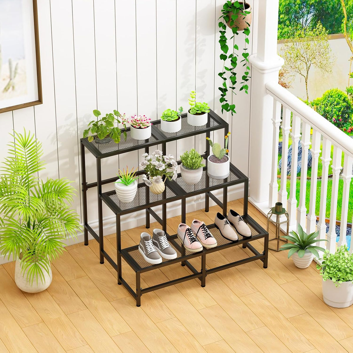 3‑Tier Large Metal Indoor‑Outdoor Plant Stand Rack