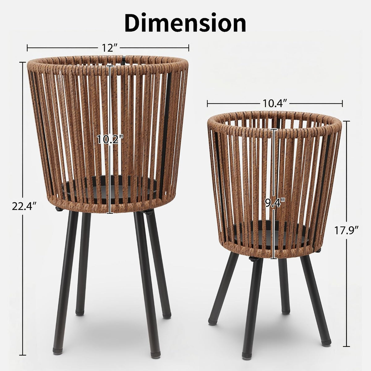 2‑Pack PE‑Rattan Indoor Outdoor Plant Stand