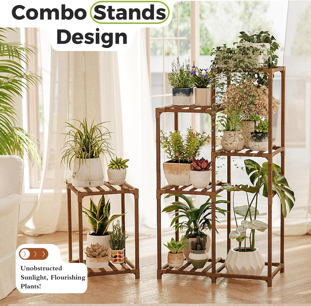 Wooden Indoor Corner Multi‑Tier Plant Stand Shelf