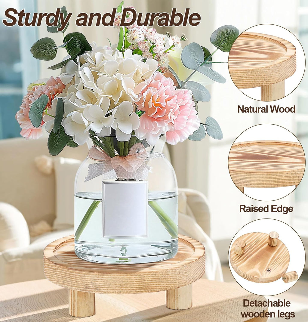 3‑Pack Round Wooden Plant Display Riser Stands